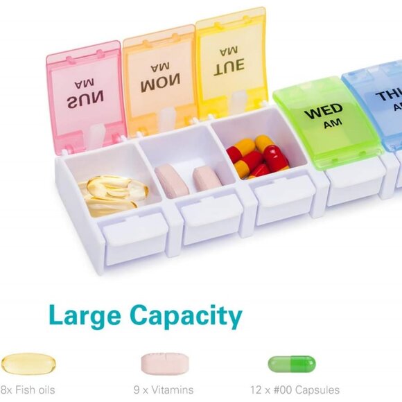 AM PM Weekly Pill Organizer 2 Times A Day, Large Daily Pill Box Case 7 Day with - Picture 3 of 8